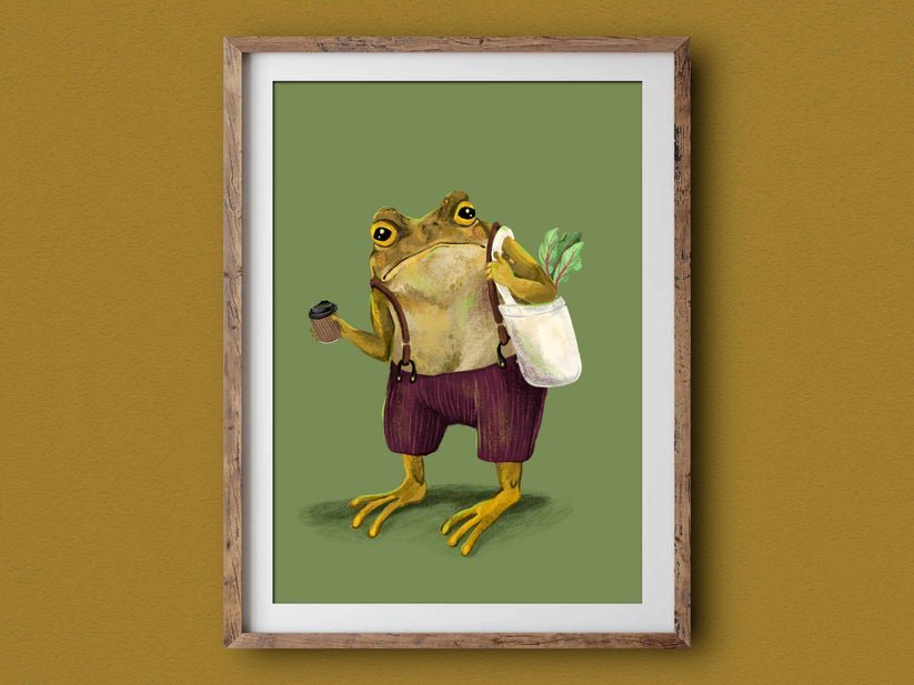 Art Print - Hipster Toad. Fun, humorous illustration, wall art (A4) - Mu Shop