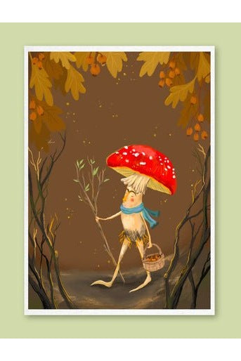 Art Print - Mushroom Wanderer - Cute illustration, wall art (A5) - Mu Shop