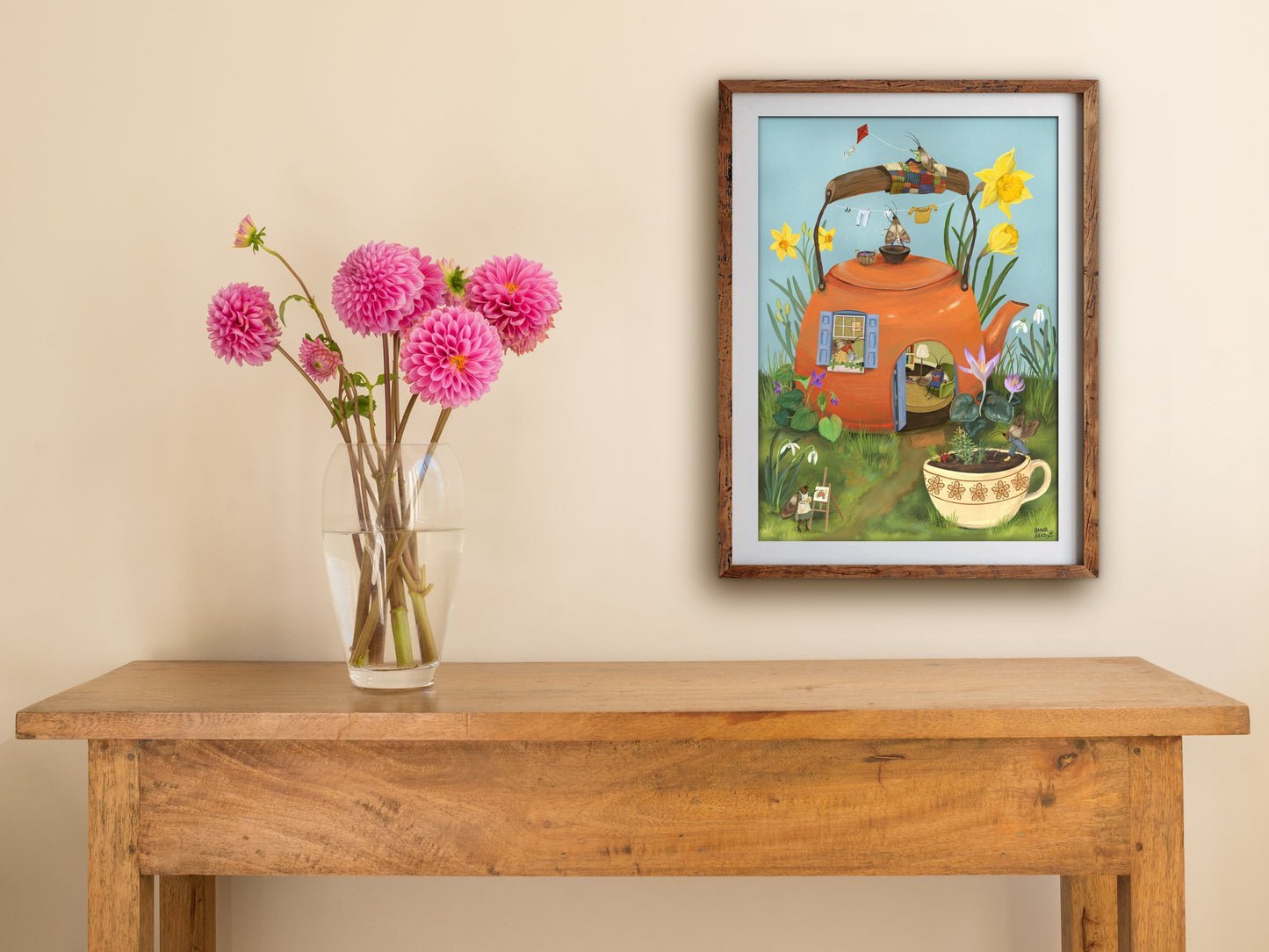Art Print - Teapot Cottage - Cute illustration, wall art (A4) - Mu Shop