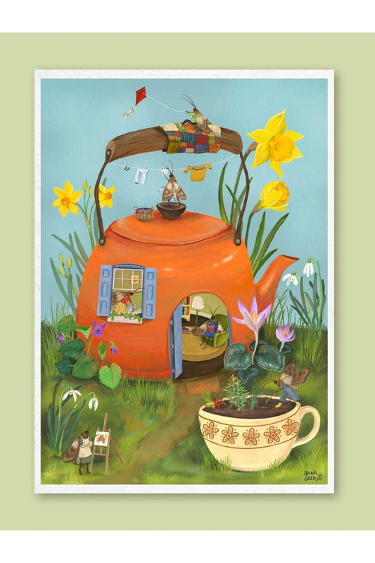 Art Print - Teapot Cottage - Cute illustration, wall art (A5) - Mu Shop