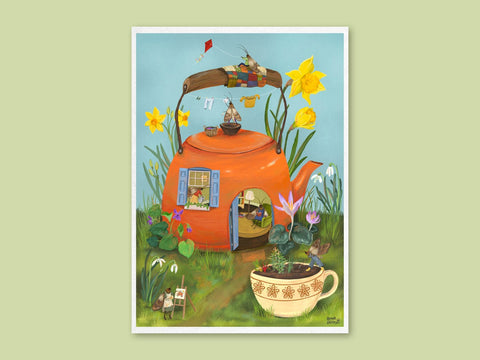 Art Print - Teapot Cottage - Cute illustration, wall art (A5) - Mu Shop