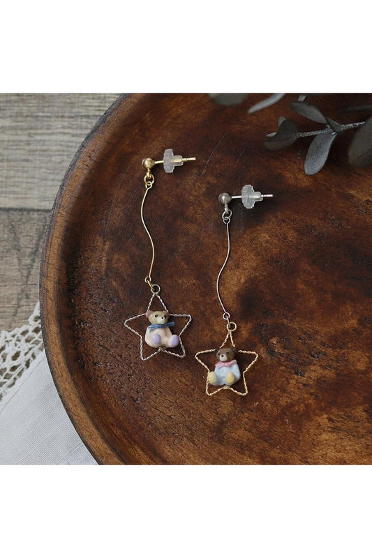 Ayatorie Little Bear and Star Drop Earrings - Mu Shop