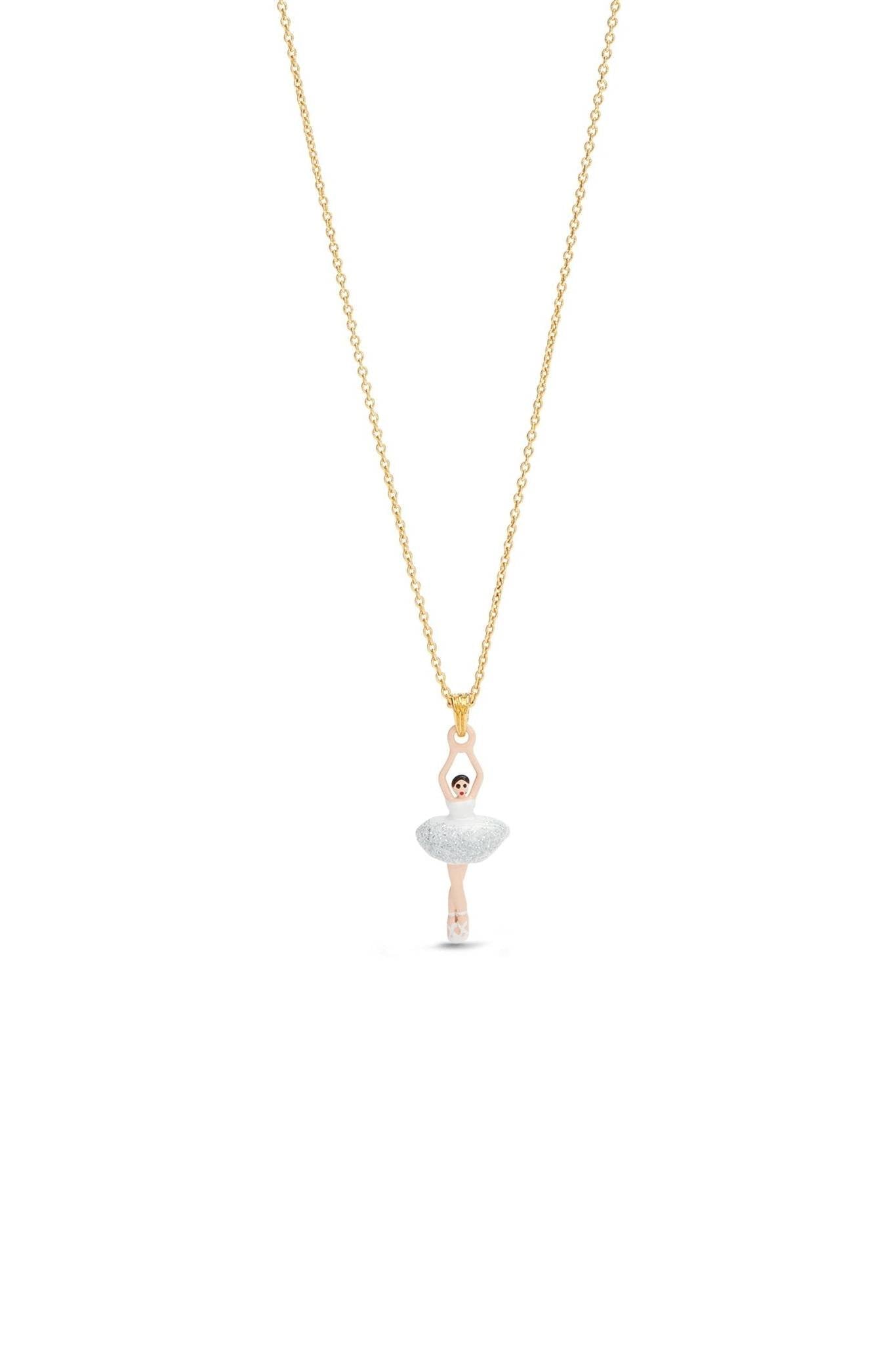 BALLERINA WEARING A WHITE TUTU WITH SILVER GLITTER PENDANT NECKLACE  - Mu Shop