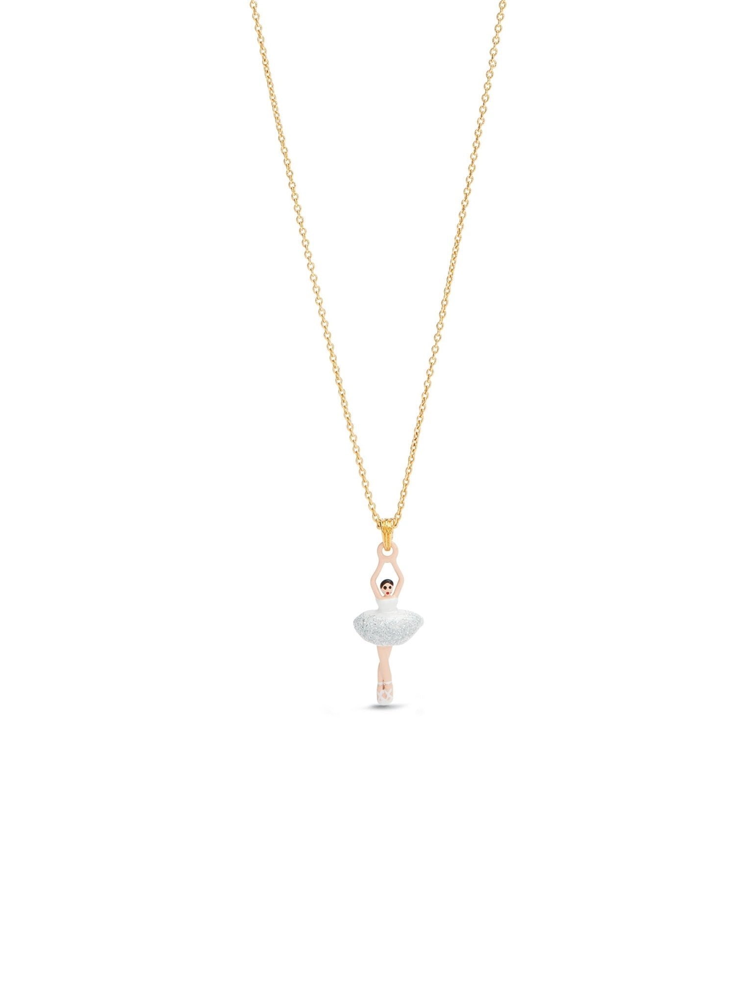 BALLERINA WEARING A WHITE TUTU WITH SILVER GLITTER PENDANT NECKLACE  - Mu Shop