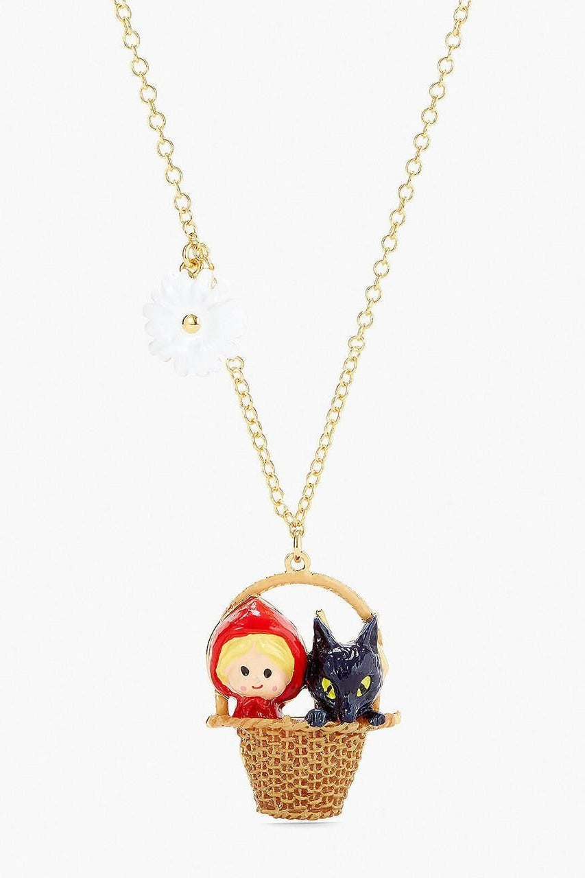 BASKET, LITTLE RED RIDING HOOD AND BIG BAD WOLF PENDANT NECKLACE  - Mu Shop