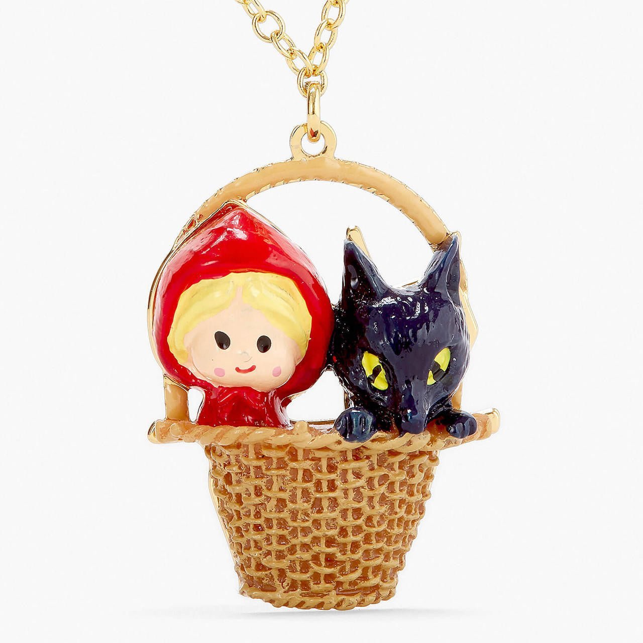 BASKET, LITTLE RED RIDING HOOD AND BIG BAD WOLF PENDANT NECKLACE  - Mu Shop