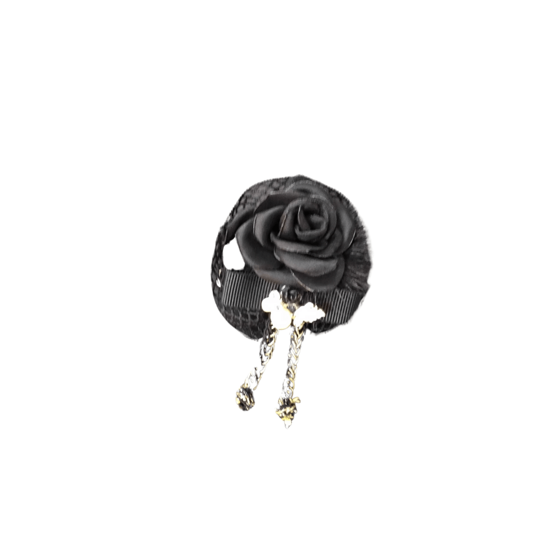Black Rose Clip & Brooch with Chain Dangle - Mu Shop