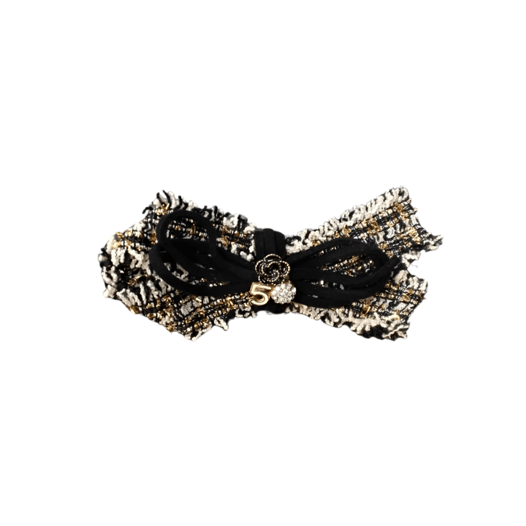 Black Tweed Ribbon Hair Clip with Charm Detail - Mu Shop