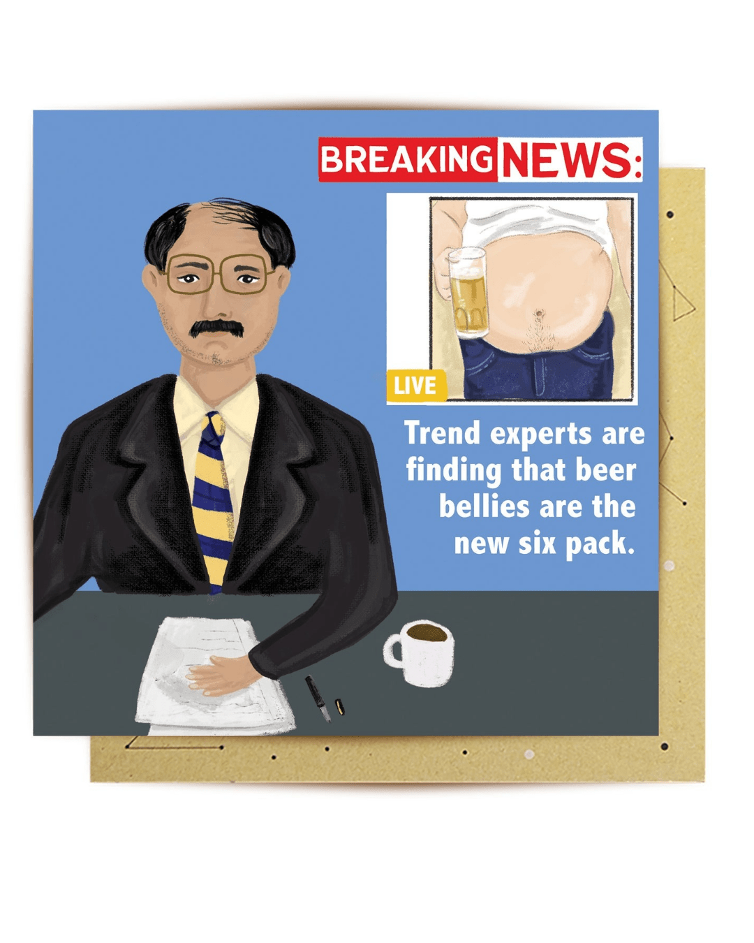 Breaking News Beer Belly greeting card - Mu Shop