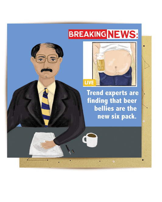 Breaking News Beer Belly greeting card - Mu Shop
