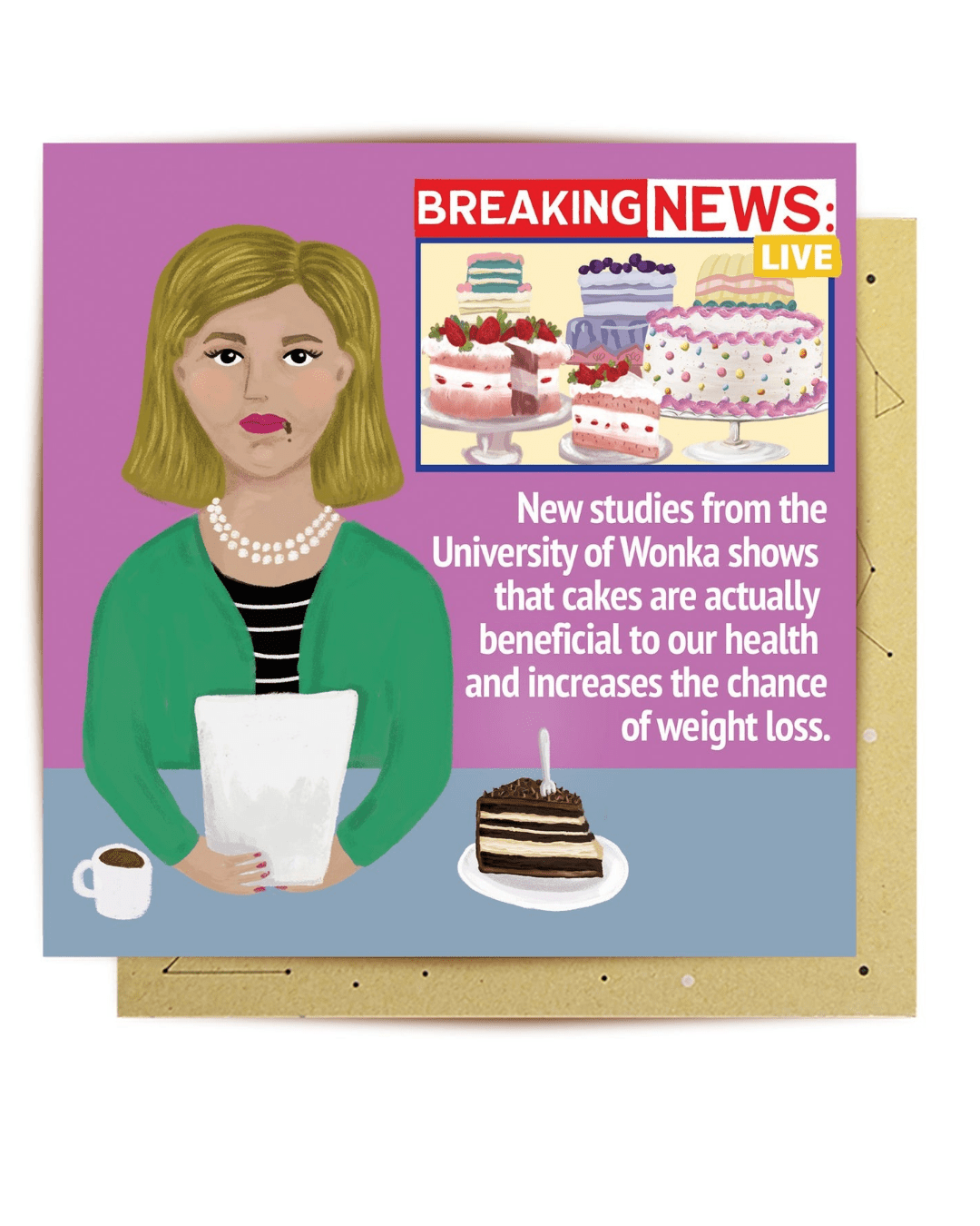 Breaking News Cake greeting card - Mu Shop