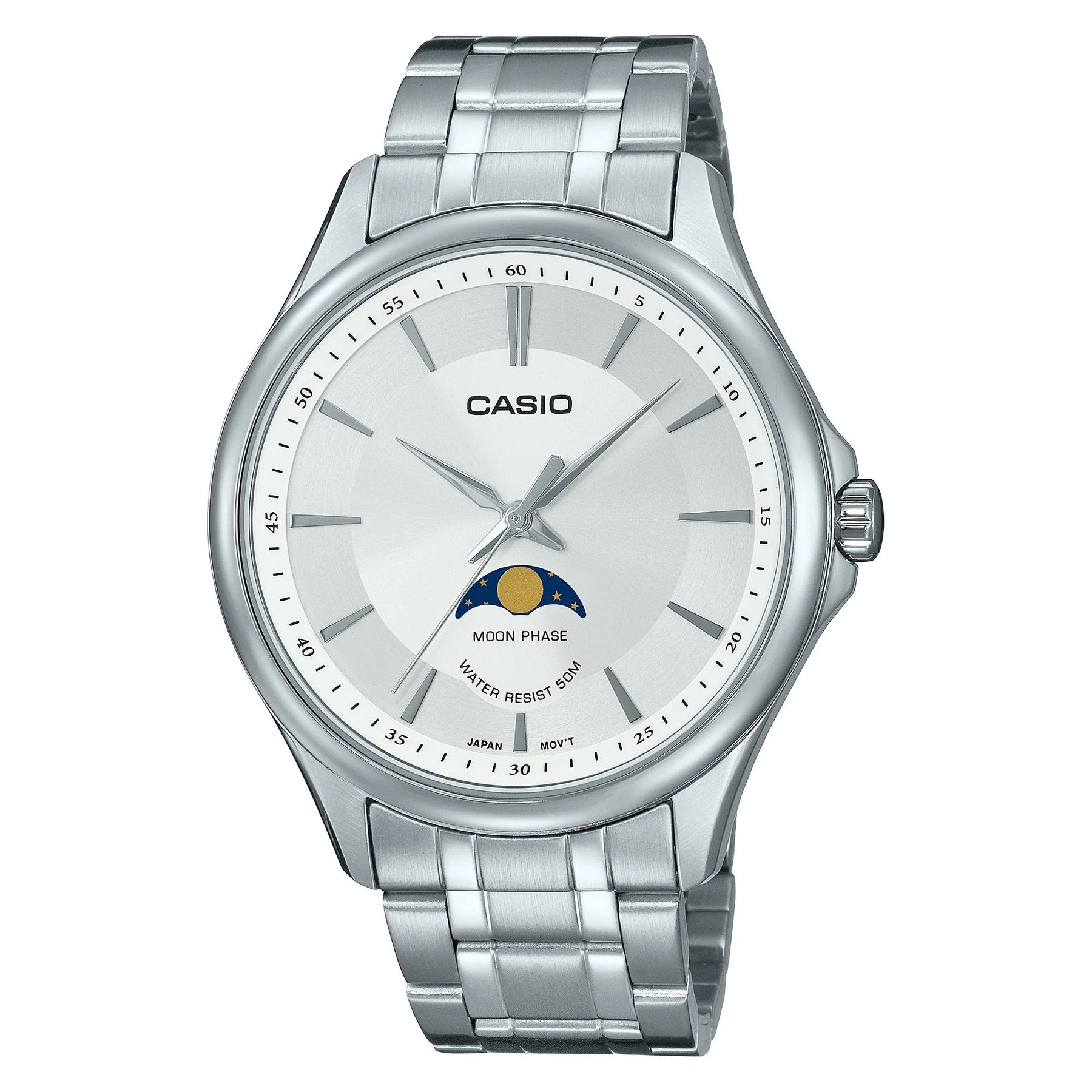 CASIO Analogue Moon Phase Standard White Face Watch - Mu Shop