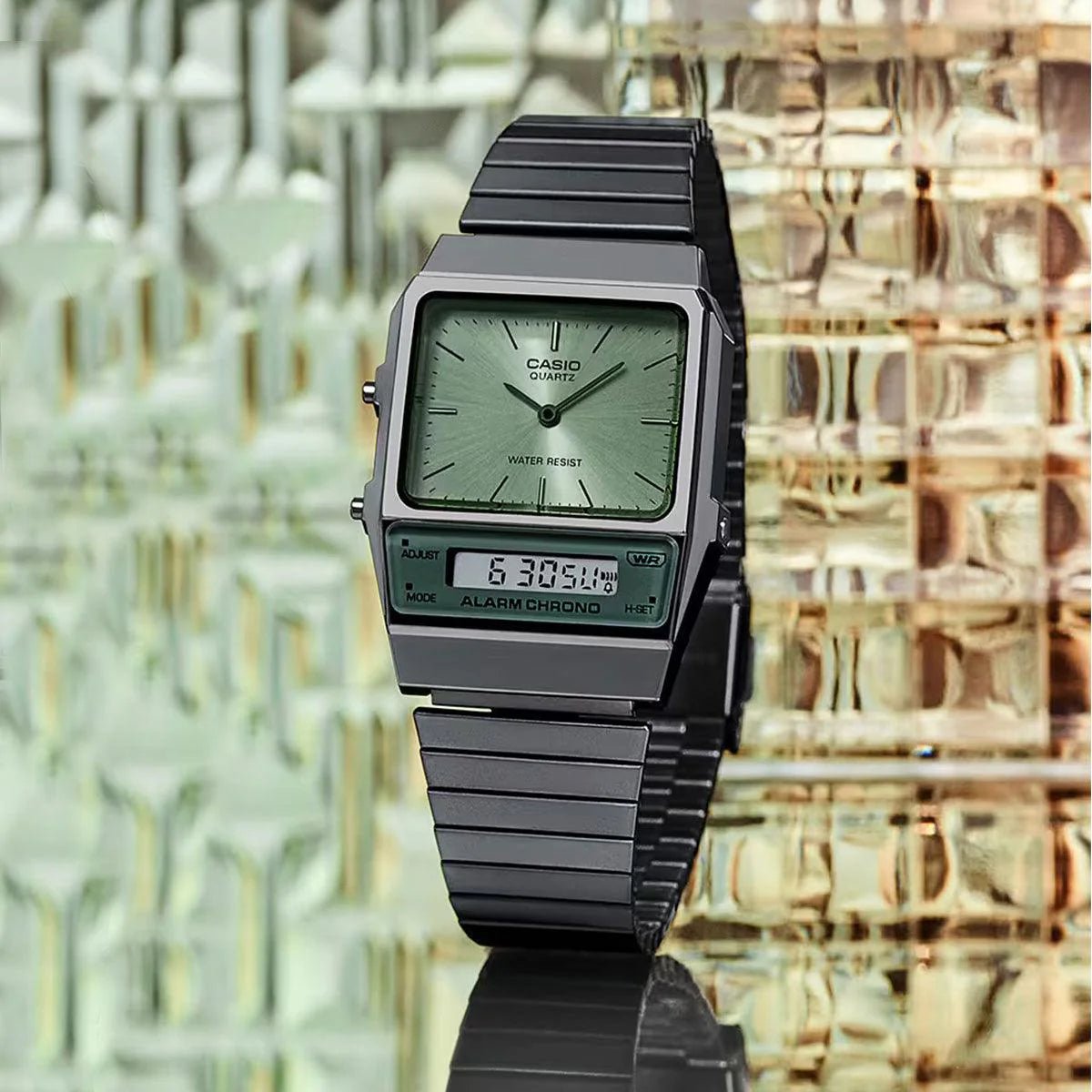 Casio Classic AQ800 Green Face DUO Grey Watch - Mu Shop