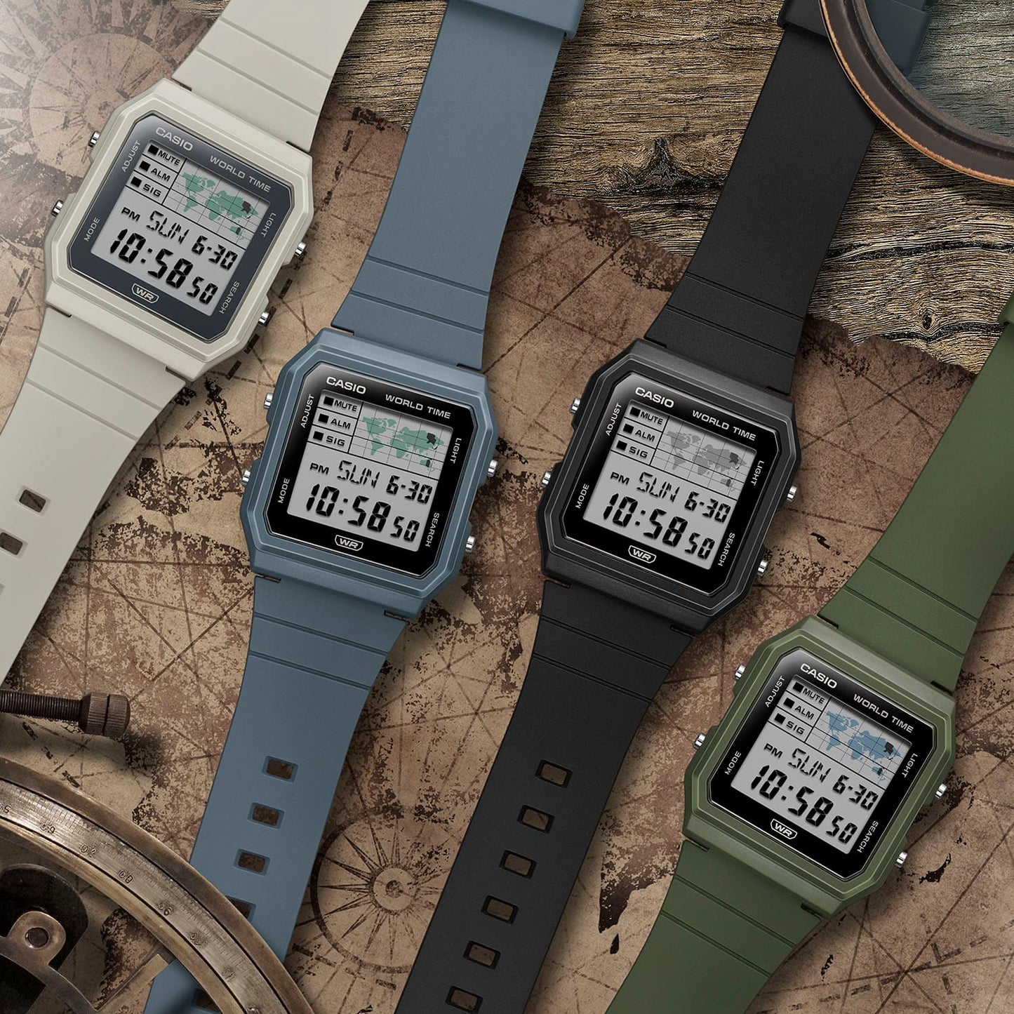CASIO DIG WORLD MAP, BLUE RESIN BAND WATCH - Mu Shop