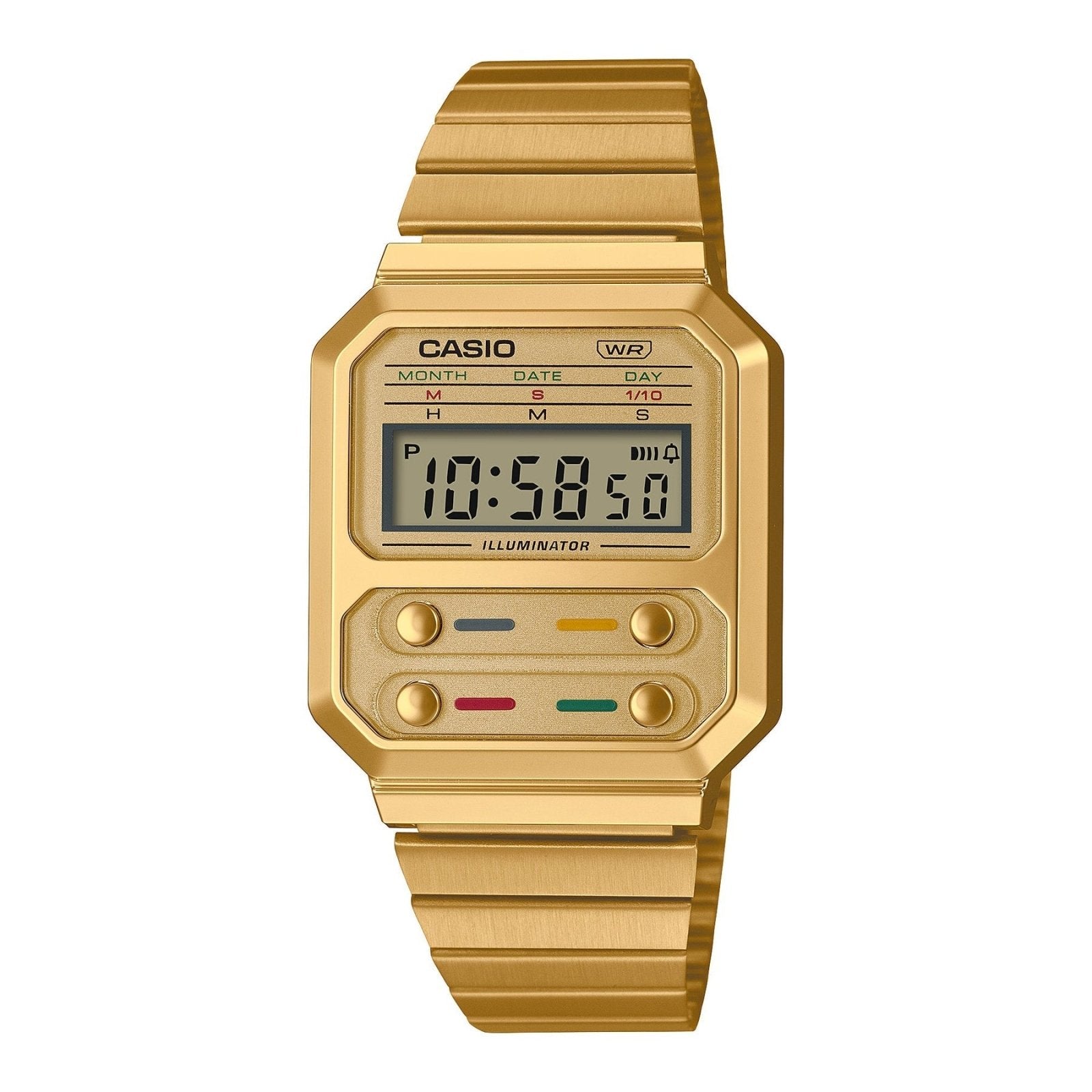 CASIO VINTAGE DIGITAL SQUARE Watch, GOLD TONE BAND - Mu Shop
