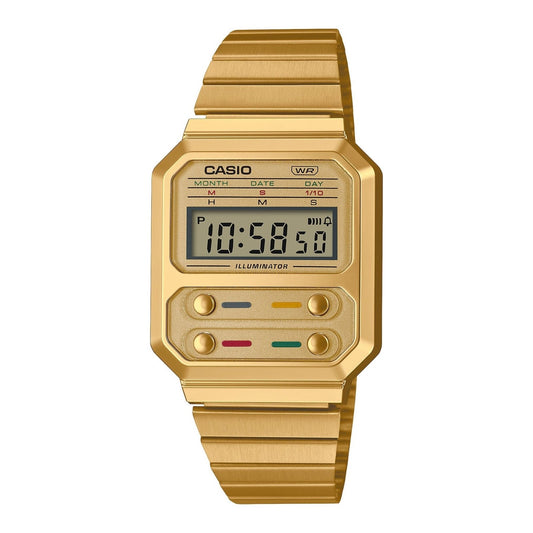 CASIO VINTAGE DIGITAL SQUARE Watch, GOLD TONE BAND - Mu Shop