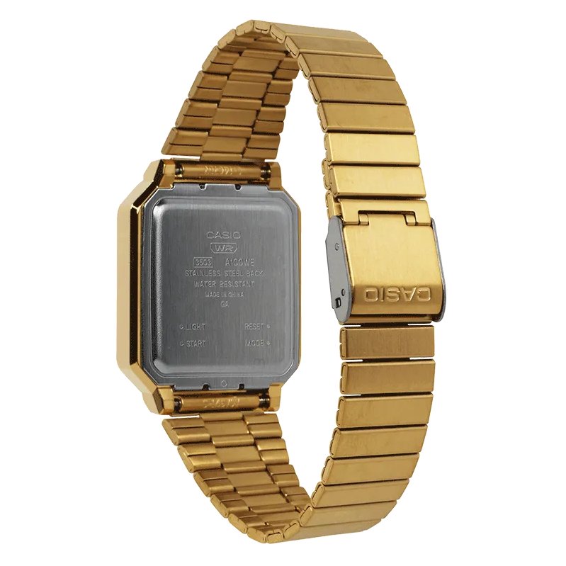 CASIO VINTAGE DIGITAL SQUARE Watch, GOLD TONE BAND - Mu Shop