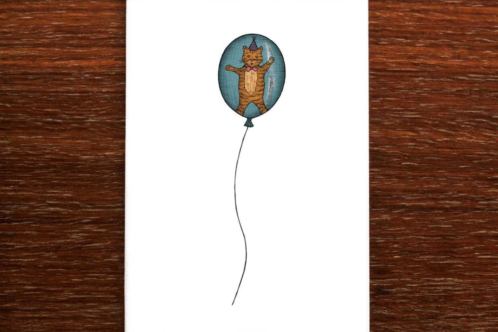 Cat in a Balloon - Happy Birthday Card - Mu Shop
