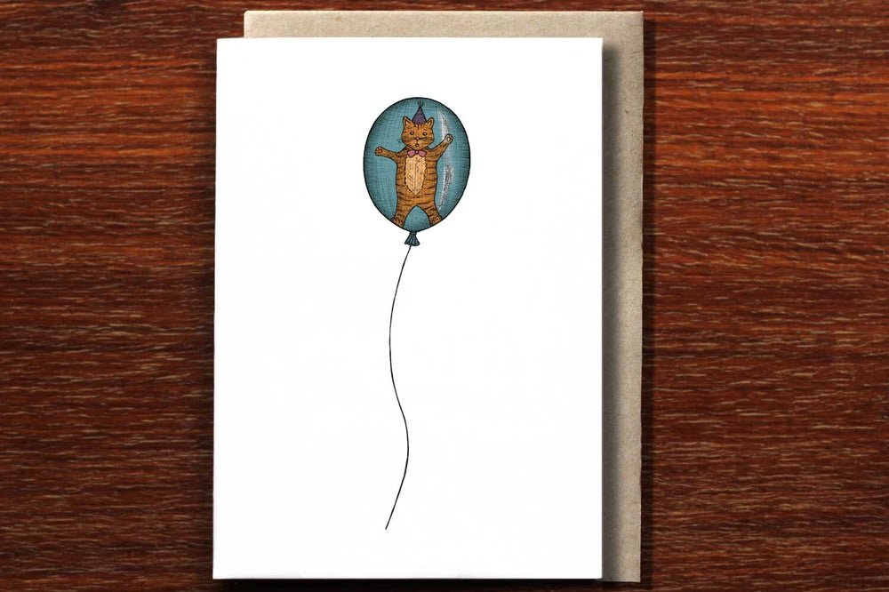 Cat in a Balloon - Happy Birthday Card - Mu Shop