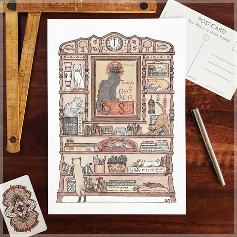 Cats and Books A4 Art Print - Mu Shop