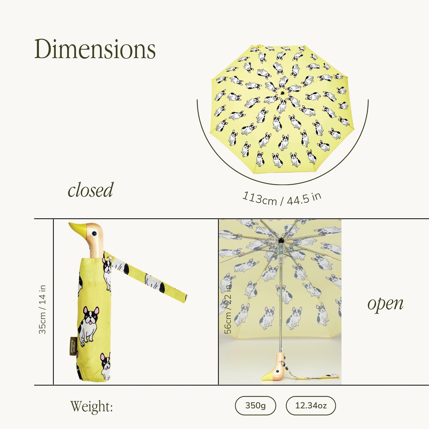 Compact Umbrella - Coucou Suzette Bouledogue Yellow