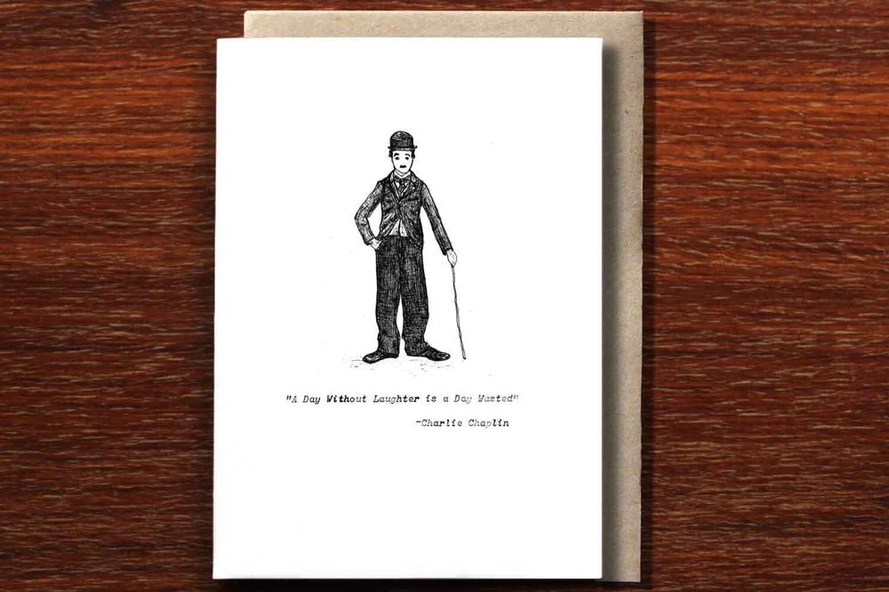 Charlie Chaplin: A Day Without Laughter - Handmade Greeting Card - Mu Shop