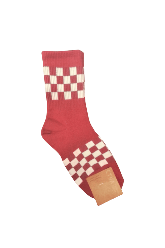 Check Pattern Adult Crew Socks - Red - Mu Shop