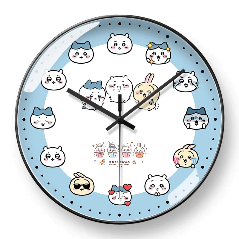 Chiikawa Wall Clock - Wihite Blue in Gold Frame - Mu Shop