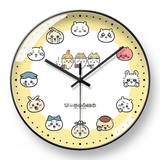 Chiikawa Wall Clock - Wihite Yellow in Gold Frame - Mu Shop