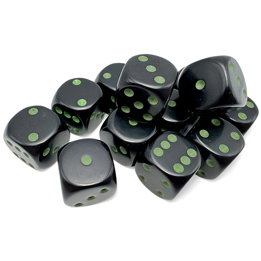 Opaque Black/Green 16mm d6 Dice Set