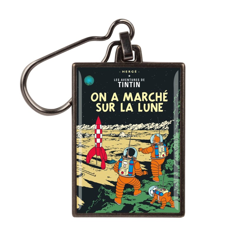 Tintin Explorers on the Moon metal keyring with album cover artwork
