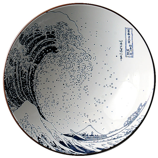 Top view of Hokusai Fuji large bowl showing wave and Mount Fuji artwork