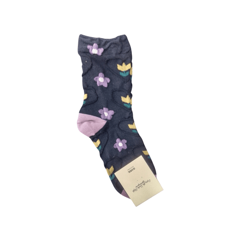 Enjoy the socks style Adult Crew Socks - Flowers (navy) - Mu Shop