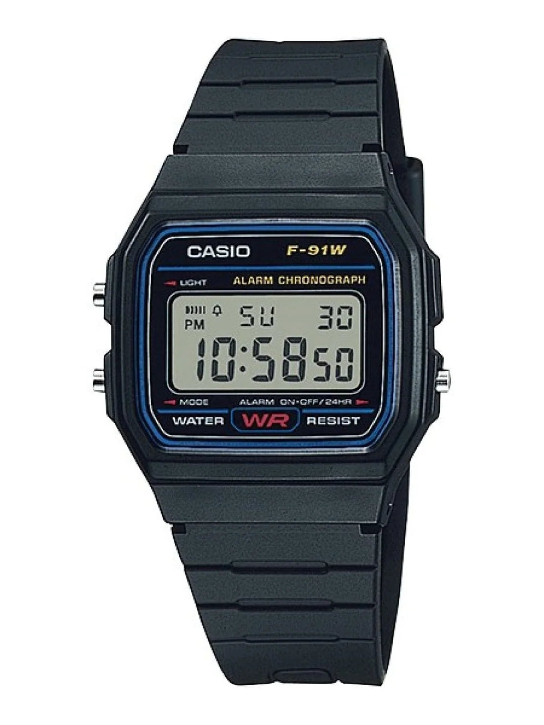 Casio F91W Series Digital Watch Black Resin Band
