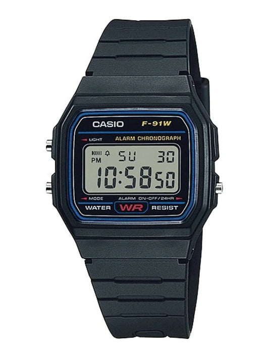 Casio F91W Series Digital Watch Black Resin Band