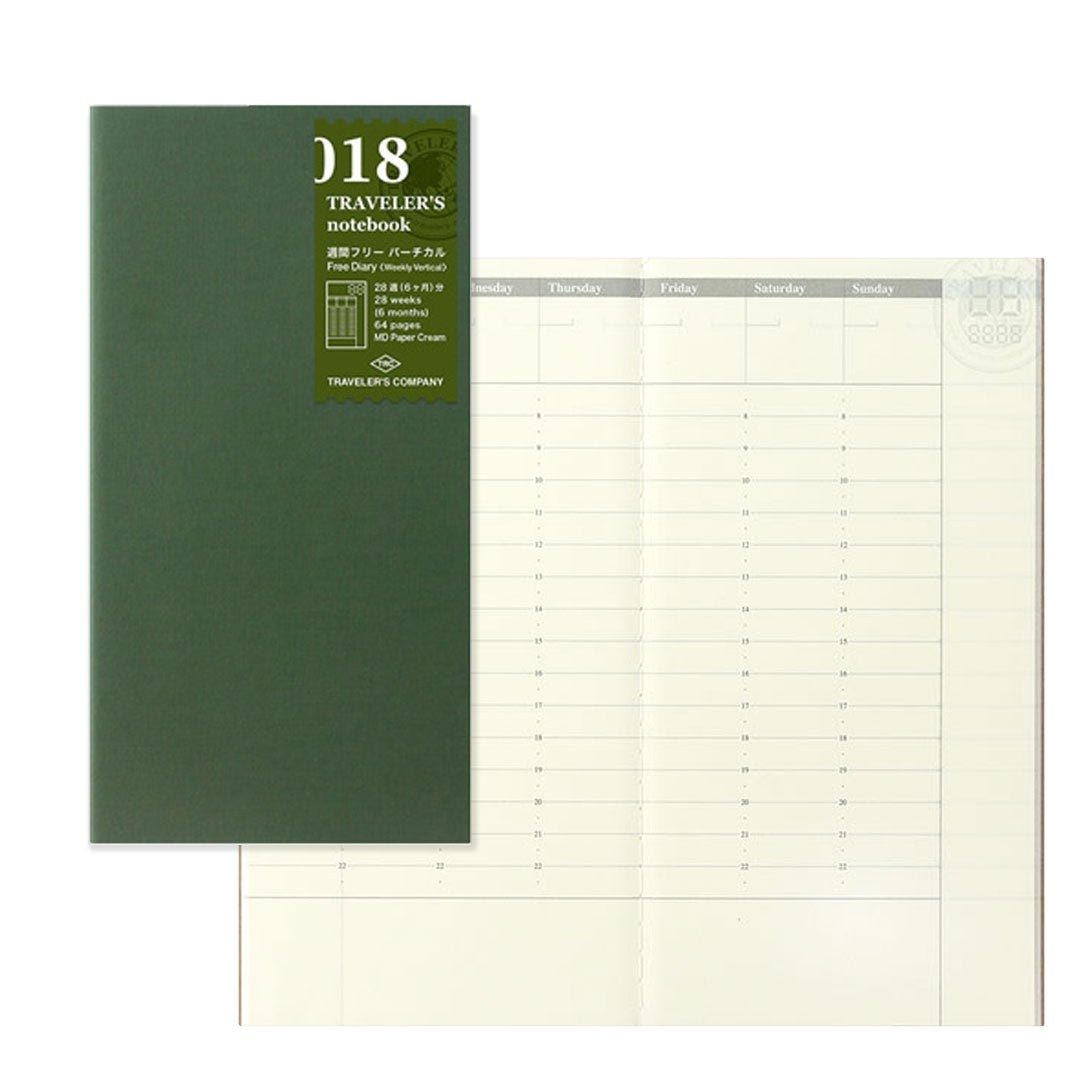 Free Diary Weekly Vertical 018 Traveler's Notebook Refill Regular Size - Mu Shop