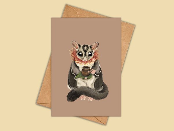 Greeting Card - Sugar Glider Teatime. Lovely illustration - Mu Shop