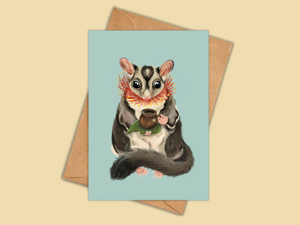Greeting Card - Sugar Glider tea time