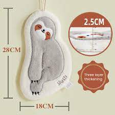 Hand Towel with Hanging Rope Soft Cute Sloth - Light Grey - Mu Shop