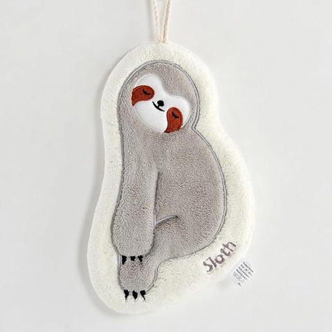 Hand Towel with Hanging Rope Soft Cute Sloth - Light Grey - Mu Shop