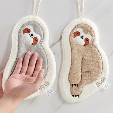 Hand Towel with Hanging Rope Soft Cute Sloth - Light Grey - Mu Shop