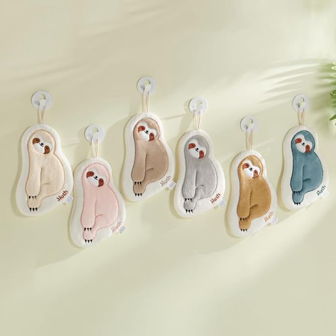 Hand Towel with Hanging Rope Soft Cute Sloth - Light Grey - Mu Shop