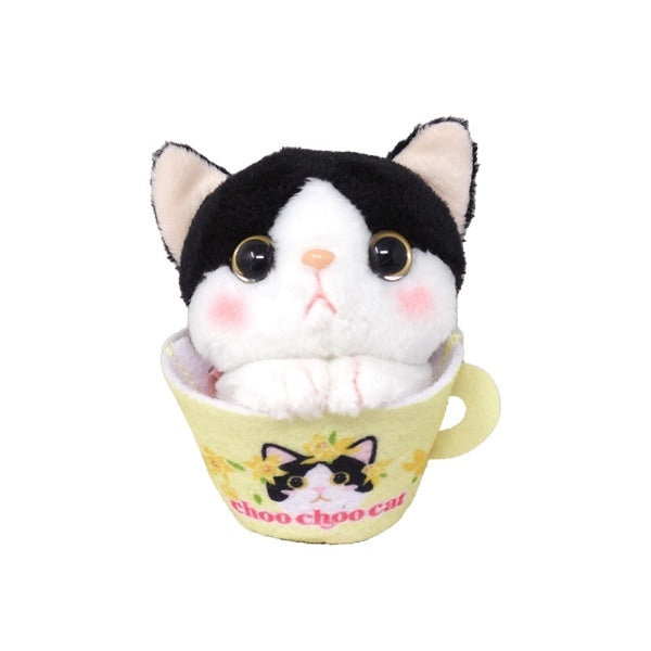 Choo Choo Cat Cup Mascot – Black & White with Yellow Flower