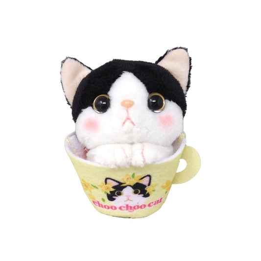Choo Choo Cat Cup Mascot – Black & White with Yellow Flower