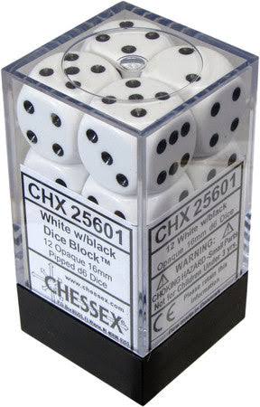Opaque White/Black 16mm d6 Dice Set