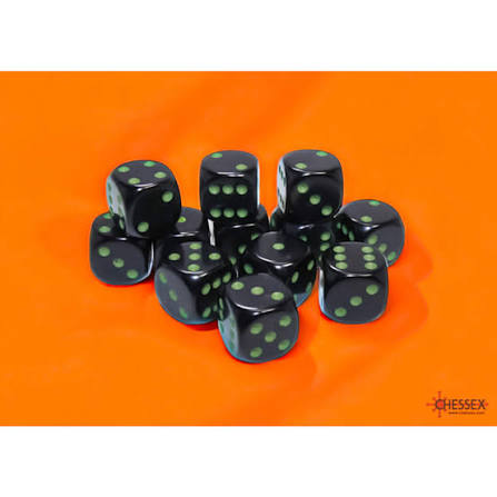 Opaque Black/Green 16mm d6 Dice Set