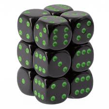 Opaque Black/Green 16mm d6 Dice Set