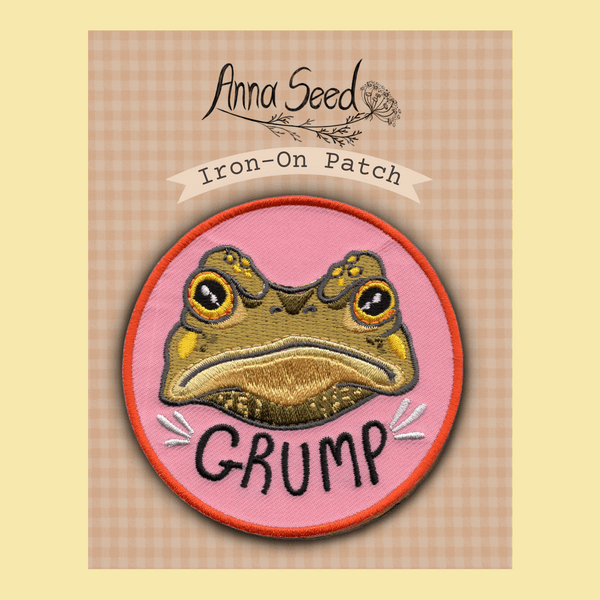 Iron - On Patch - Gustav the Grumpy Toad - Cute funny fabric patch - Mu Shop