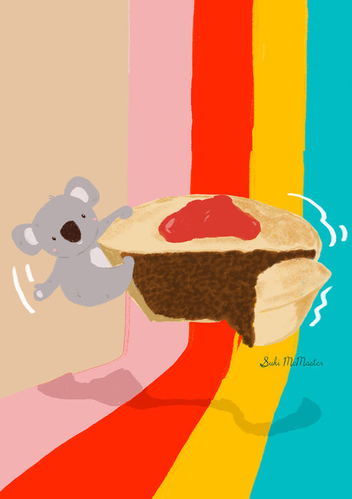 Koala & Meat Pie Postcard - Suki McMaster