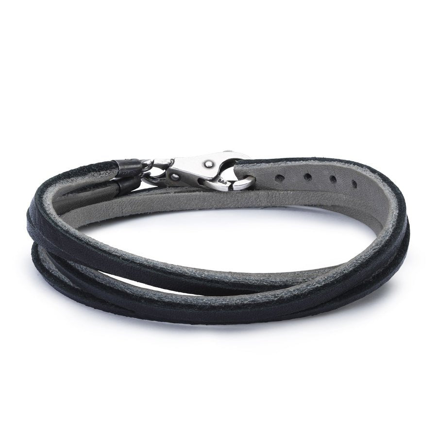 Leather Bracelet Black/Grey 36cm - Mu Shop